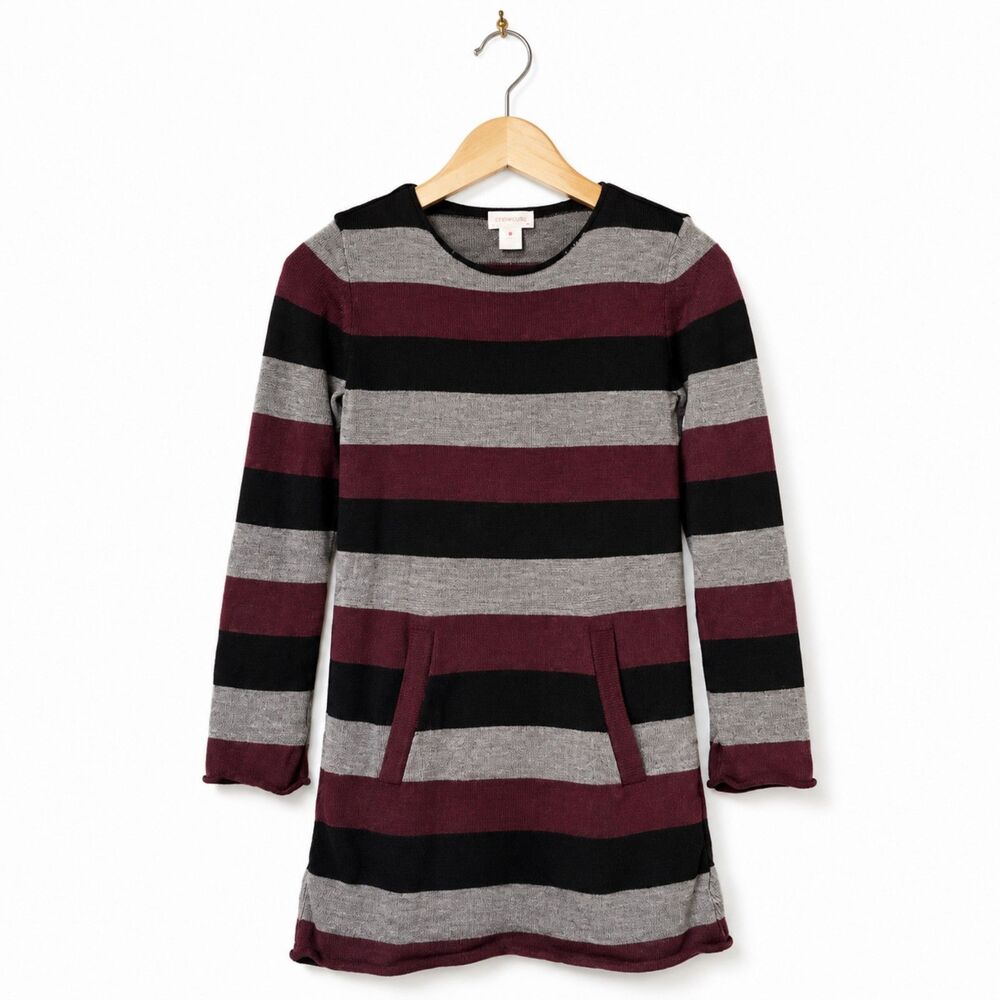 Bonpoint Girls Sweater Dress Size 8 – Wool Stripe Knit Long Sleeve Pocket